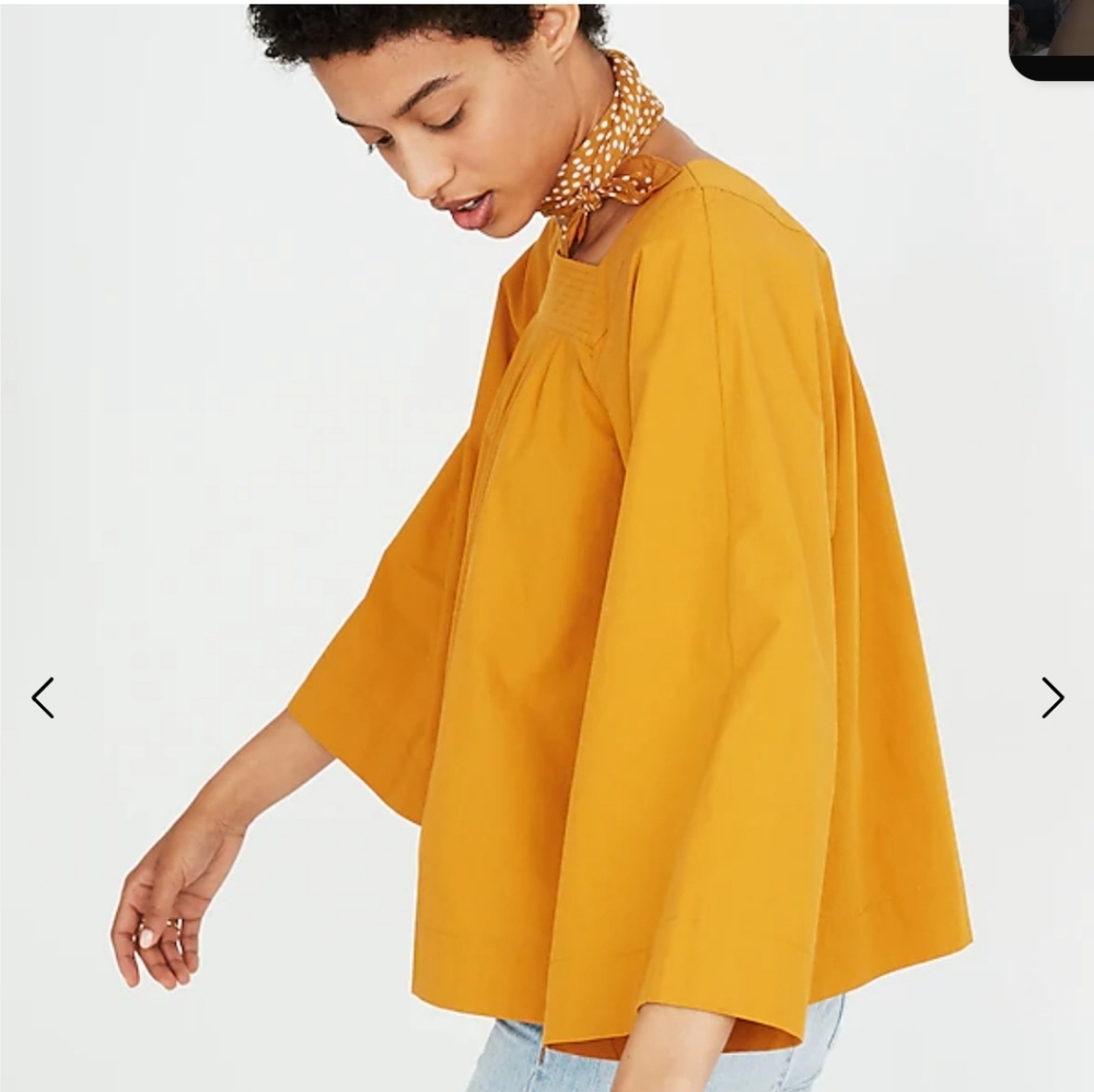 Madewell Square Neck Wide Sleeve Top, Mustard Color, Size XXS - Picture 3 of 12
